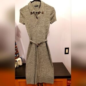 Moda International Heathered Gray Knit Figure Hugging Ribbed Sweater Dress Small